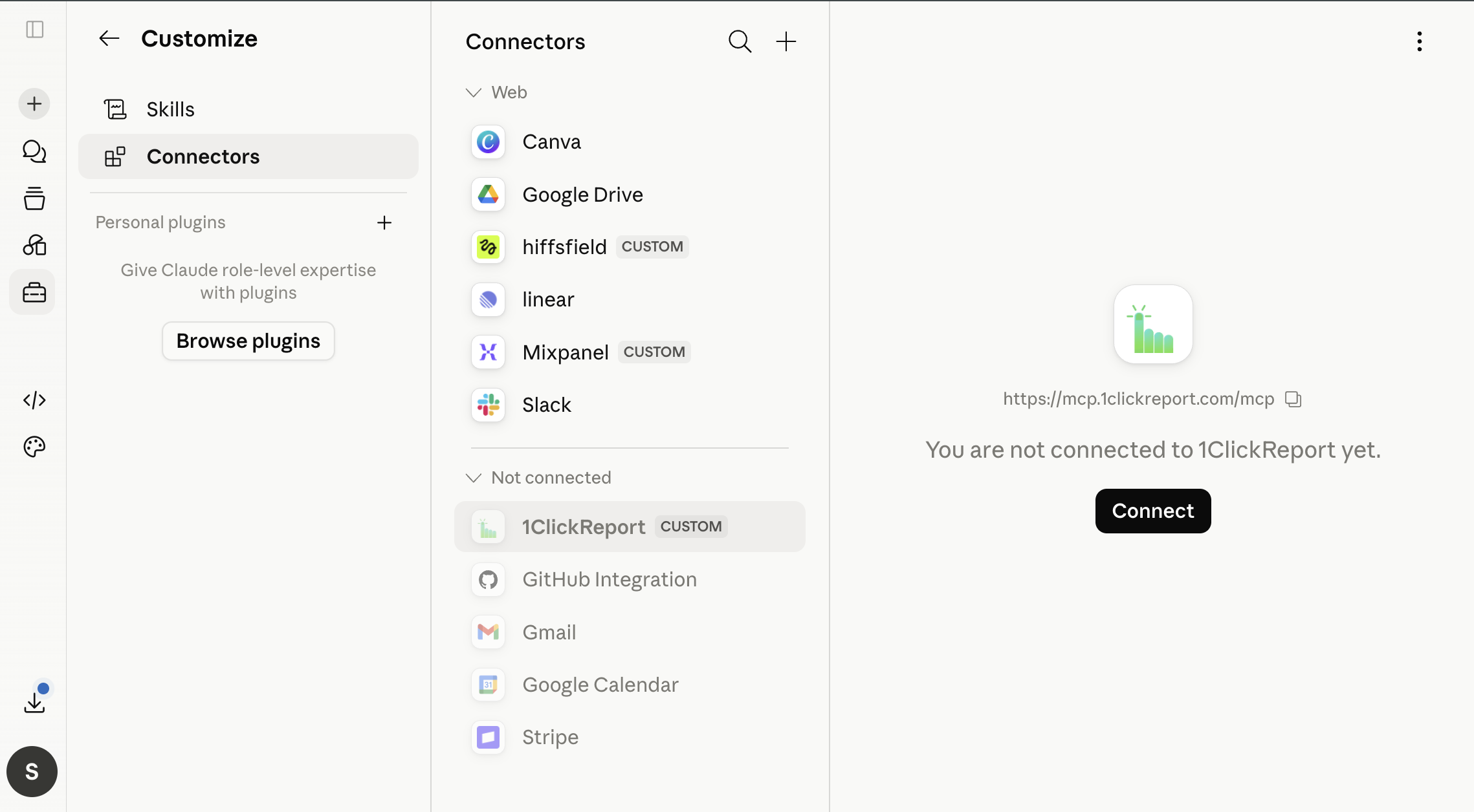 1ClickReport — click Connect to authorize